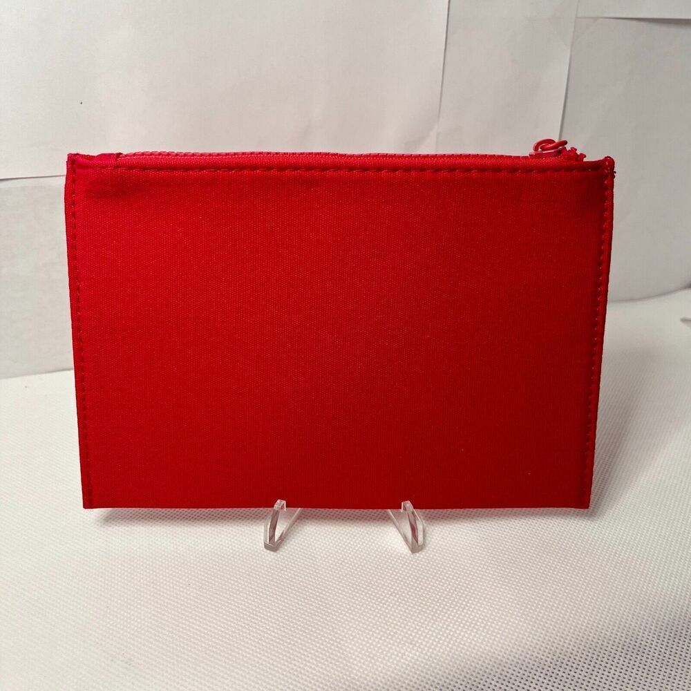 Valentino Red Zippered Beauty Pouch Clutch Logo Zipper Pull - Picture 3 of 4